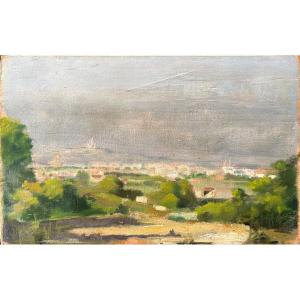 French School, Late 19th Century, View Of Paris: Montmartre And Notre Dame, Oil 