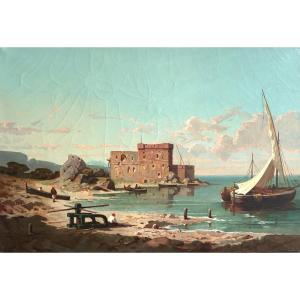 Antoine Claude Ponthus Cinier (lyon 1812-1885), Attributed To, Fishermen In The Bay Of Naples
