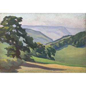 Meulien-verez? French School, Early 20th Century, Landscape With Trees, Oil On Cardboard
