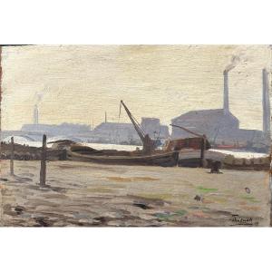 Jules Octave Triquet (1867-1914), Presumed View Of The Banks Of The Seine, Oil On Panel