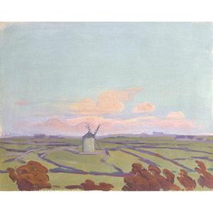 André Morisset (1876-1954), Landscape With Mill, Gouache, Drawing