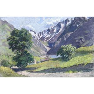 Meulien-verez? Early 20th Century French School, Mountain Landscape, Pastel On Paper