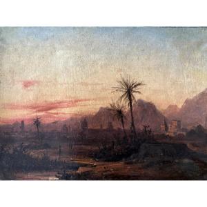 Aimé Louis André (lyon 1815-1885)attr.à, Orientalist Landscape: North Africa Or Lebanon, Paper