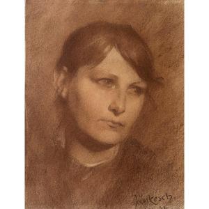 Czech Or Austrian School, Portrait Of A Woman, Drawing