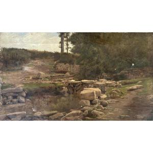 Late 19th Century French School, Landscape With Quarry Or Archaeological Site, Oil