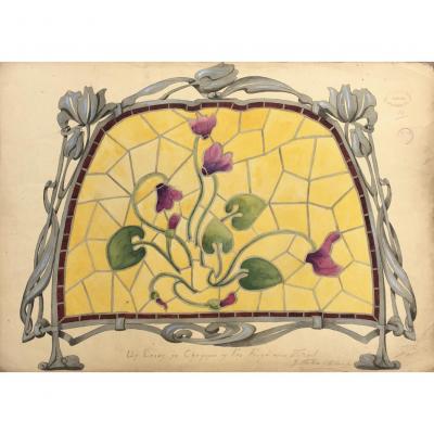 Drawing Art Nouveau, G.fincken d'Autermarche, Stained Glass Study, National School Decorative Arts