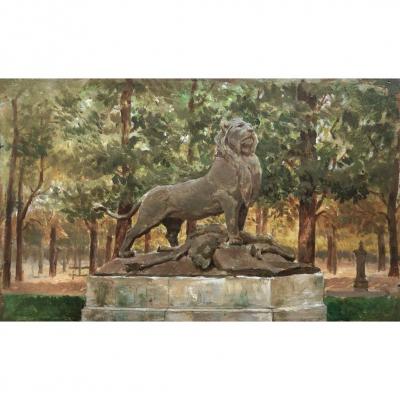 French School End Nineteenth Century, Pair Of Paintings: Cain Sculptures In The Tuileries