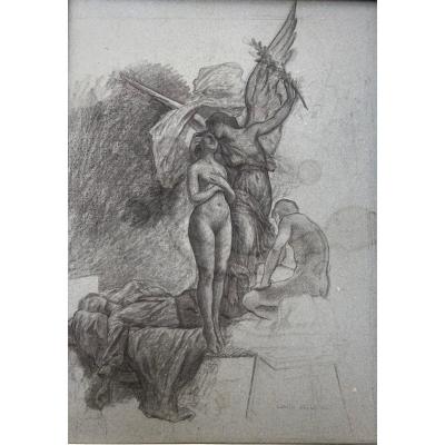 Camille Bellanger (1853-1923), Allegory Of Victory, Pencil Drawing