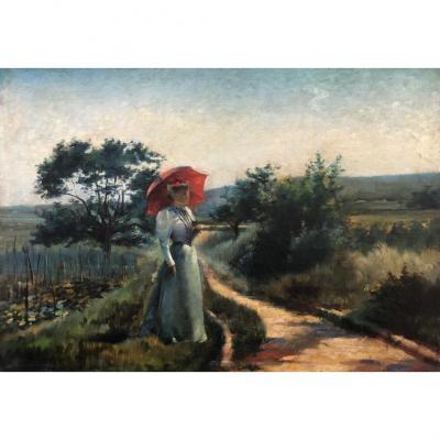 Emile Duray (born In 1862), Elegant In A Country Landscape, Oil On Canvas, Signed