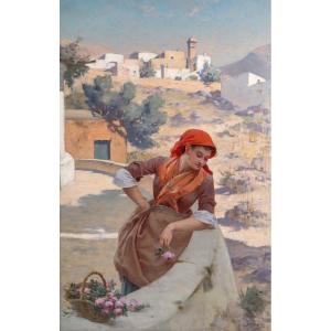 Edouard Rosset-granger (1853 - 1934) The Rose Seller In Capri, Dated 1887