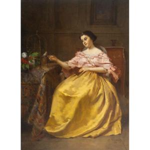 Eugène Accard (1826 - 1888) - Woman With A Bird, 1858
