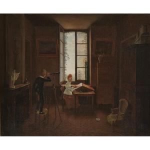 Théophile Behaeghel (1795-1858) - Interior Scene, The Play Of Art, Circa 1820