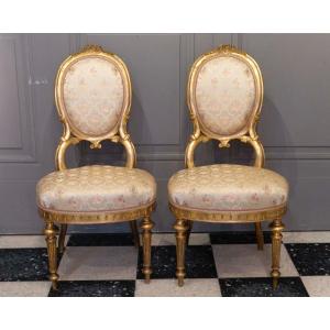 Two Small Musician's Chairs In Gilded And Carved Wood - Italian Work Of The 19th Century.