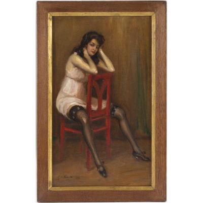 Georges Michelet (1873,?) French - La Chaise Rouge, Dated 1916