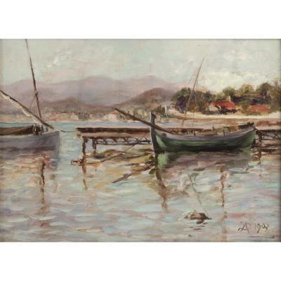 French School- Monogrammed A.s And Dated 1907- Marine.
