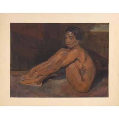 Iwan Cerf  (1883 - 1963) Belgian - “naked Indo-chinese Woman Sitting. », Dated 1929