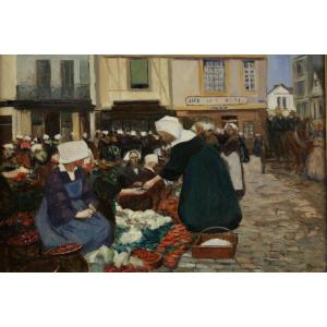 Fernand Piet (paris, 1869 - Paris, 1942) - “vannes - La Place Du Marché” 1903.