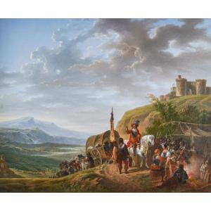 Adolphe Roehn (1780, 1867) - Bivouac Of Soldiers In Front Of A Castle - Circa 1820.