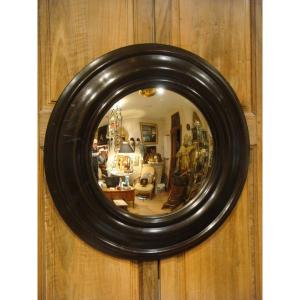 Large Domed Mirror In Blackened Wood