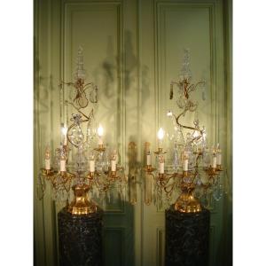 Pair Of Large Girandoles With Eight Lights Period End XIX