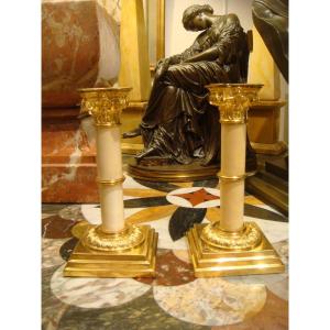 Pair Of Small Dore Bronze Candlesticks Late Nineteenth Time