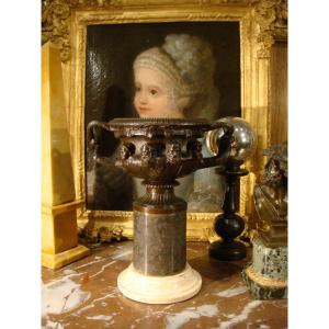 Brown Bronze Cup In Cassolette In The Antique Period 19th Century