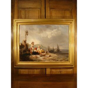 Marine Painting Children Of Fishermen Period 19th
