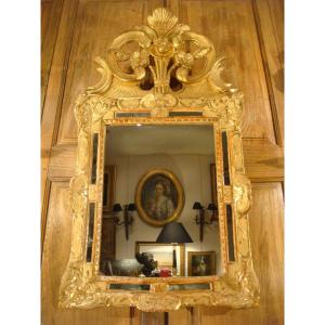 Carved And Gilded Wooden Mirror With Beadings, Louis XV Period
