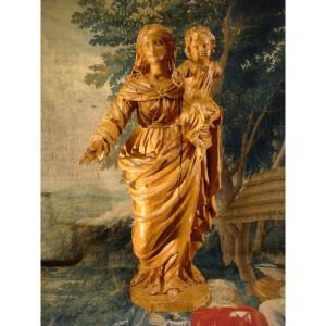 Virgin And Child In Carved Wood Period 18th