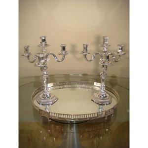 Pair Of Regency Style Candelabra In Silver Bronze 