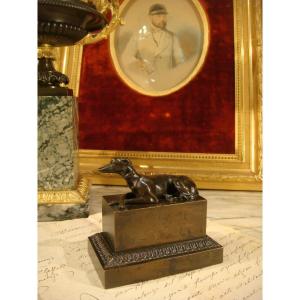 Bronze Inkwell With Levrier Restoration Period