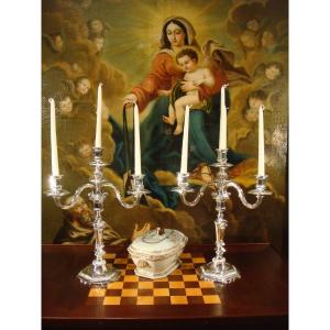 Pair Of Silver Bronze Candelabra Candlesticks