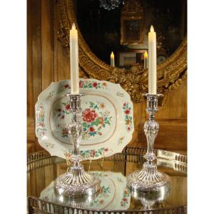 Pair Of Louis XVI Style Silver Plated Bronze Candlesticks