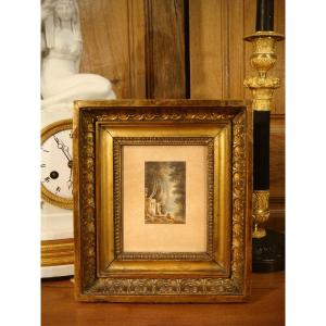 Miniature Watercolor Visit To The Temple C. Walterstorff - Empire Period