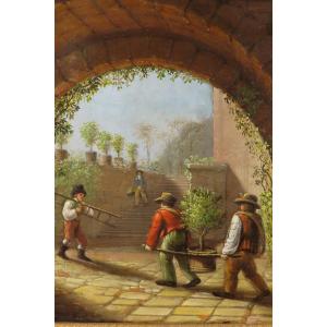 Painting The Exit Of The Orange Trees To The Castle Period Early 19th Century 