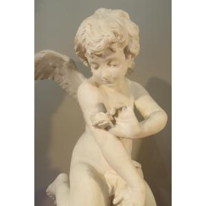 Marble Sculpture Cupid Angel With Butterfly Clement Leopold Steiner