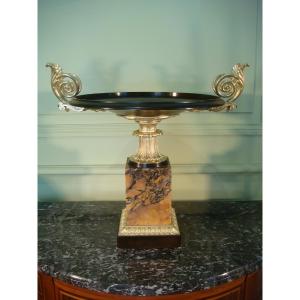 Large Marble And Gilt Bronze Bowl Centerpiece