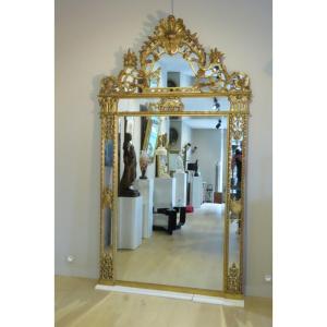 Large Regence Style Mirror In Gilded Wood, Second Empire Period