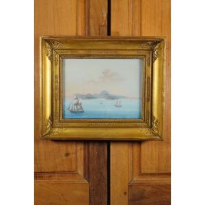 Marine Painting Gouache On Paper Period Early 19th Century 