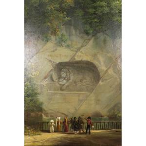 Painting Monument Lion Of Lucerne Switzerland Period First Part Of The 19th Century 