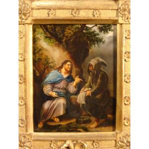 Oil On Panel The Temptation Of Christ Period Early 19th Century 