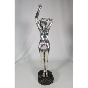 Sculpture "the Awakening" Nude Woman In Silvered Bronze Art Deco Period 