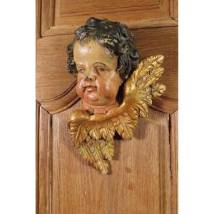 Angel Head With Polychrome And Gold Wings