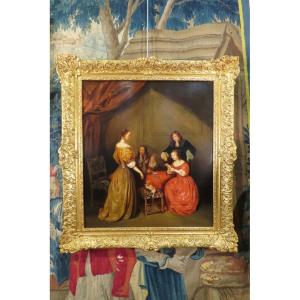 Painting The Card Game Oil On Panel 19th Century 