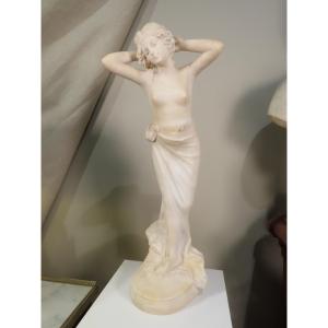 Sculpture Of An Undressed Woman In Alabaster. Circa 1900. 