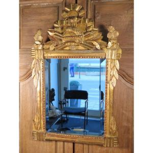 Small Gilded Wood Mirror With Warrior Attributes Louis XVI Period