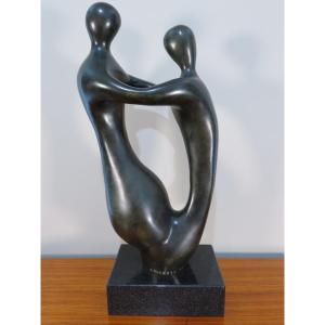 Bronze Sculpture Couple In Lace 20th Century