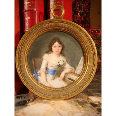 Arlaud Miniature Young Woman On Harpsichord - Empire Period