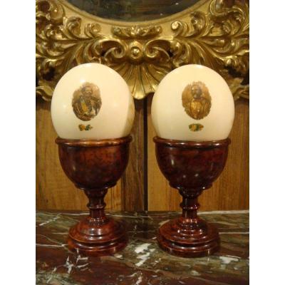 Pair Of Chalice Cups In Thuja And Ostrich Egg