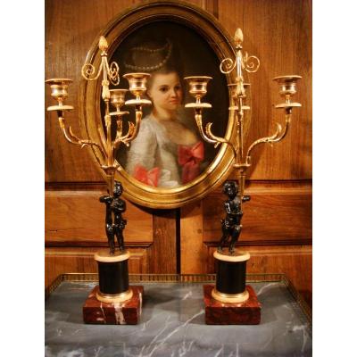 Pair Of Small Candelabras In Love - Directoire Period